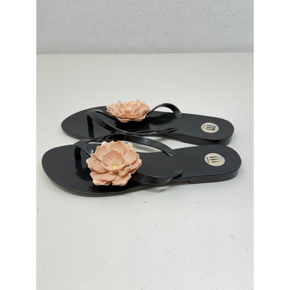 Melissa Querida Black Jelly Flip Flop Sandals Pink Flower US 8 BRA 37 - Picture 4 of 8